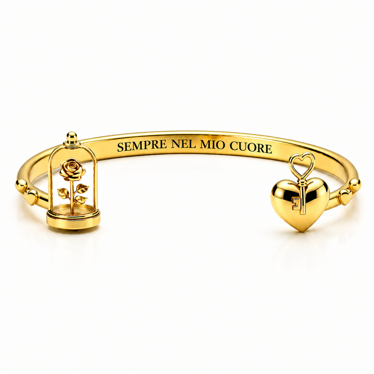 Bracciale “Sempre nel mio cuore” con rosa e chiave in acciaio 316L