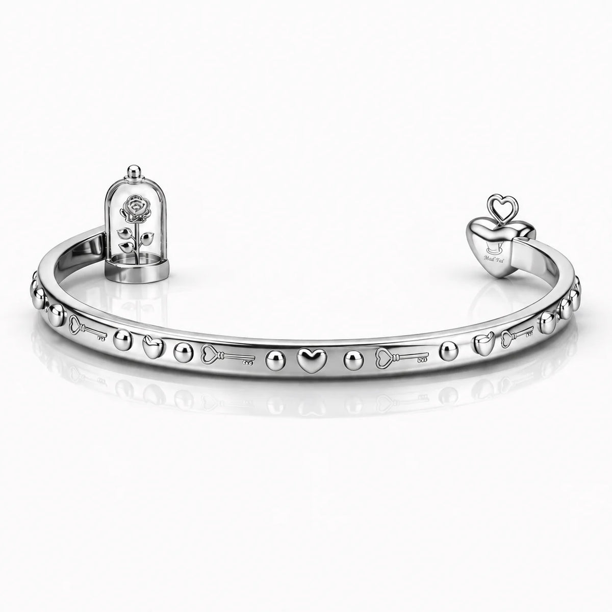 Bracciale “Sempre nel mio cuore” con rosa e chiave in acciaio 316L