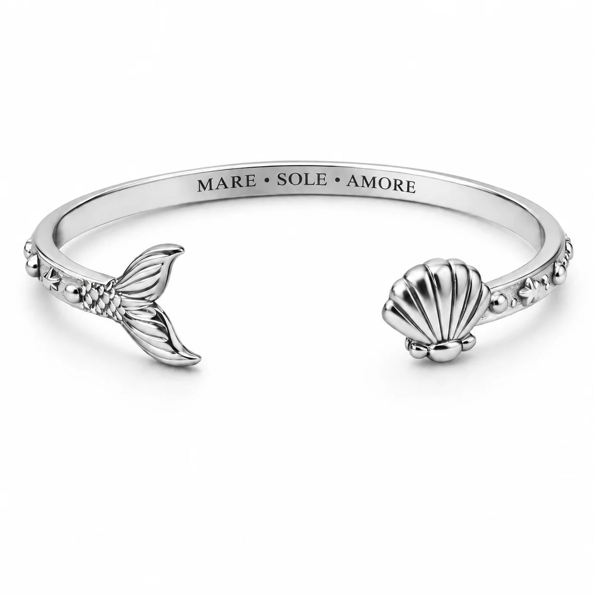 Bracciale “Mare Sole Amore” con coda di sirena in acciaio 316L