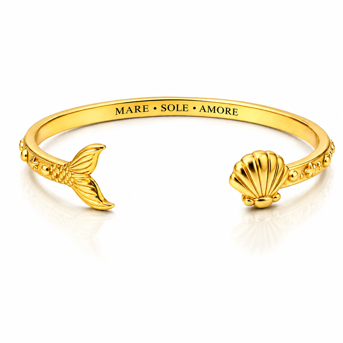 Bracciale “Mare Sole Amore” con coda di sirena in acciaio 316L
