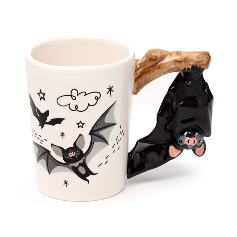 Tazza in Ceramica con Manico a Forma di Pipistrello