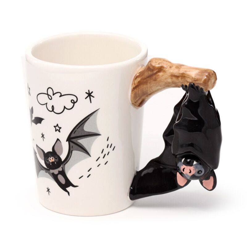 Tazza in Ceramica con Manico a Forma di Pipistrello