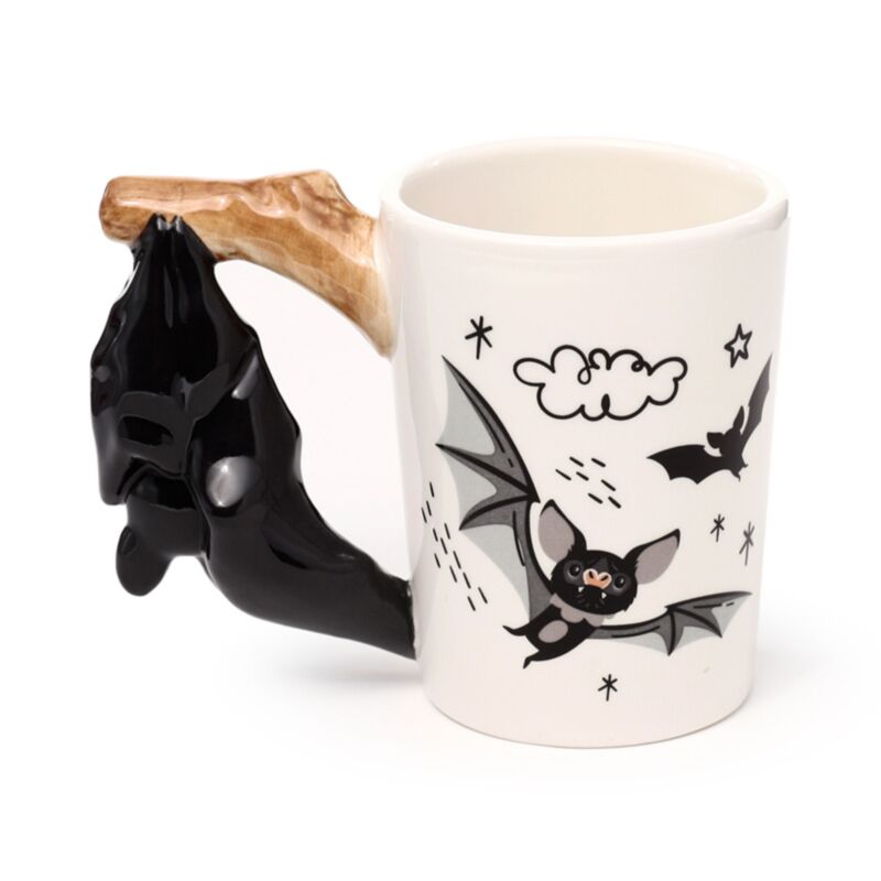 Tazza in Ceramica con Manico a Forma di Pipistrello