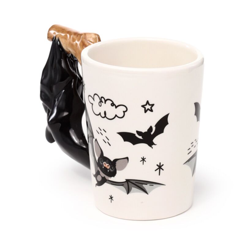 Tazza in Ceramica con Manico a Forma di Pipistrello