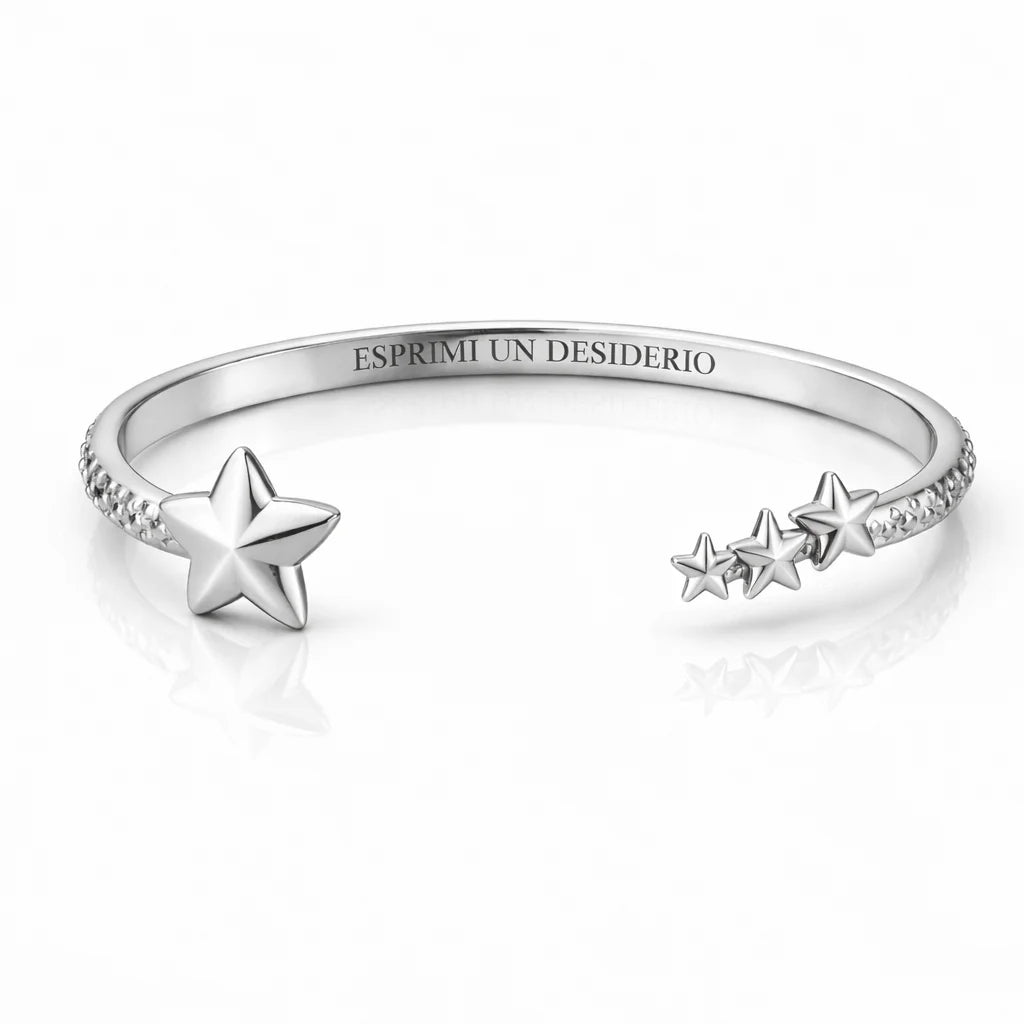 Bracciale "Esprimi un desiderio" con stella cadente in acciaio 316L
