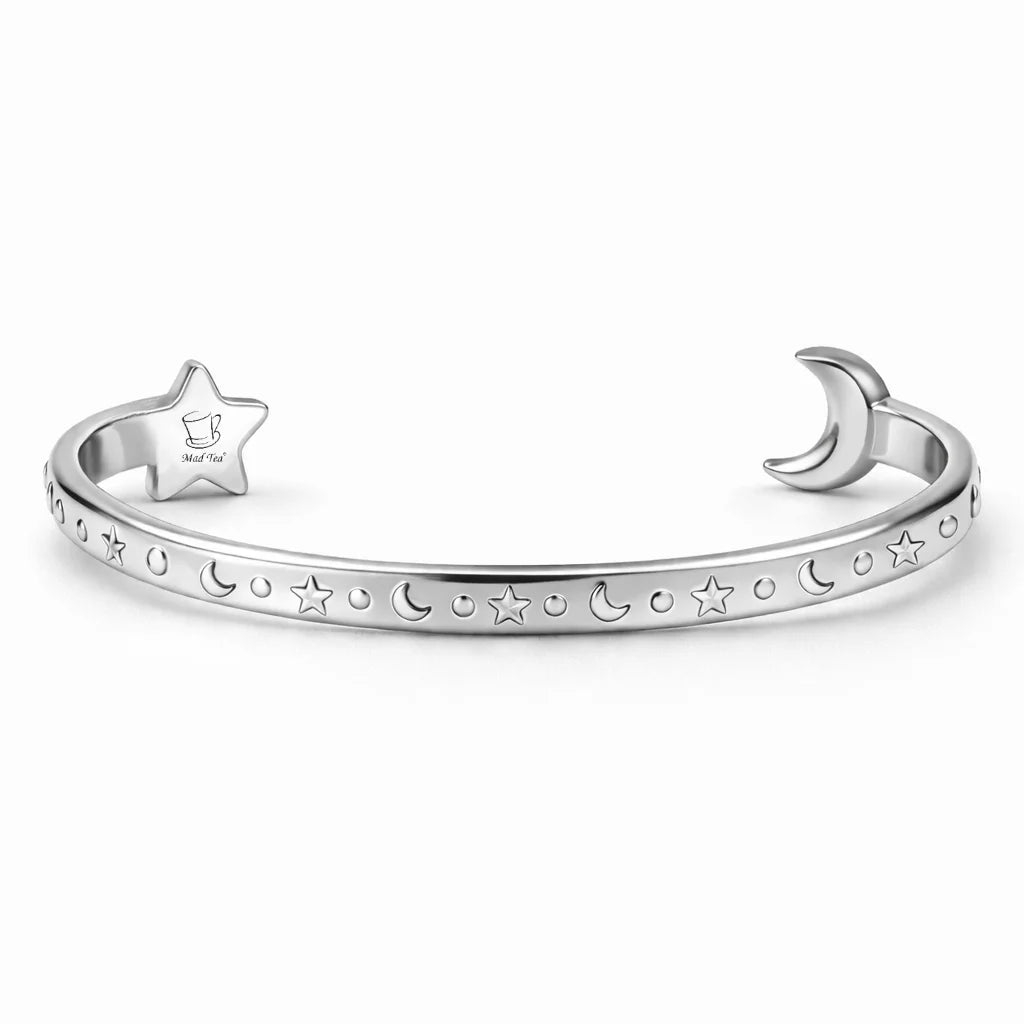 Bracciale “Solo chi sogna può volare” con luna e stella in acciaio 316L