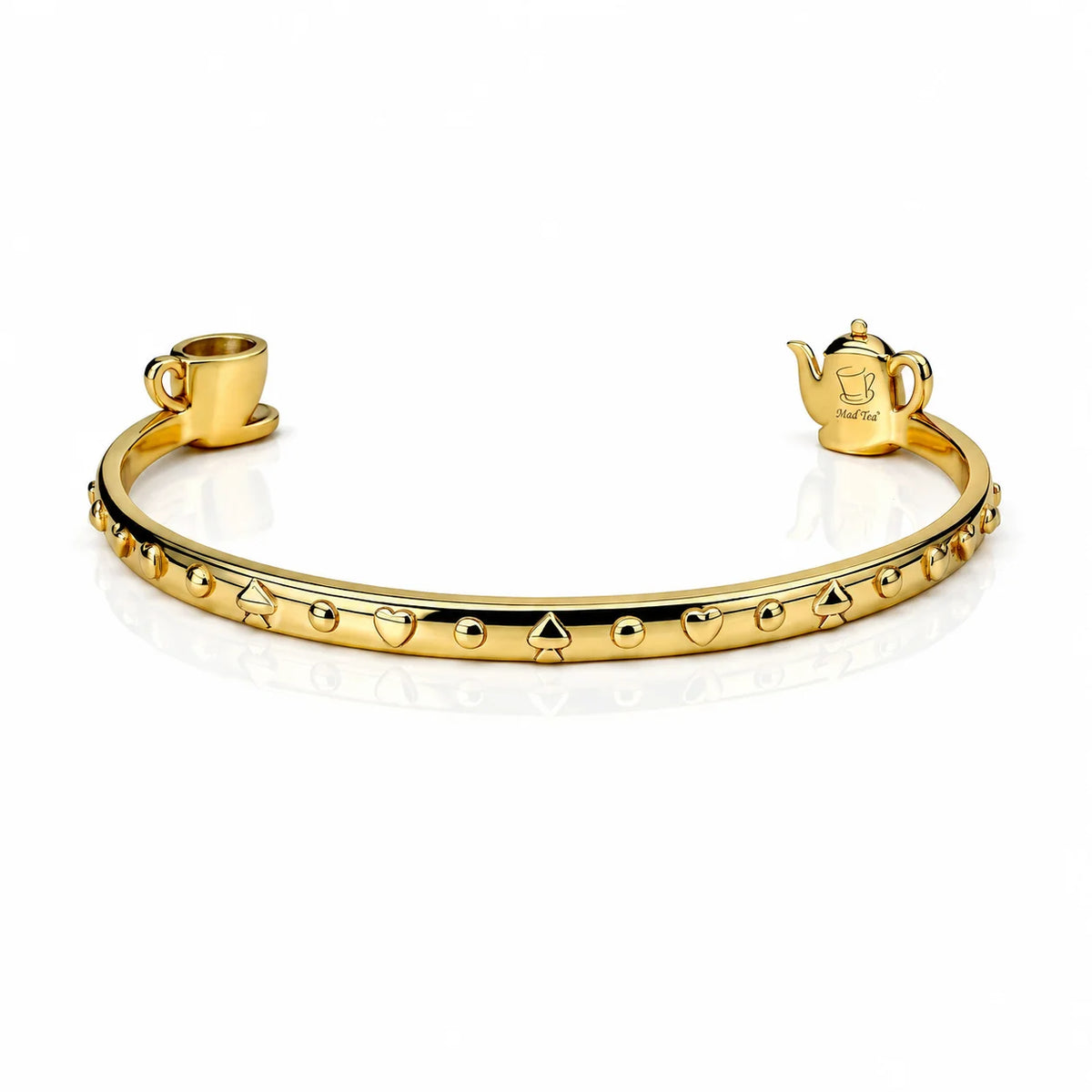 Bracciale “Scappiamo Alice, qui sono tutti normali!” con teiera e tazzina in acciaio 316L