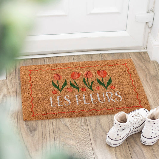 PREORDINE (In arrivo dal 3 agosto) Zerbino in Fibra di Cocco "Les Fleurs" con Tulipani – Tappeto d'Ingresso Floreale