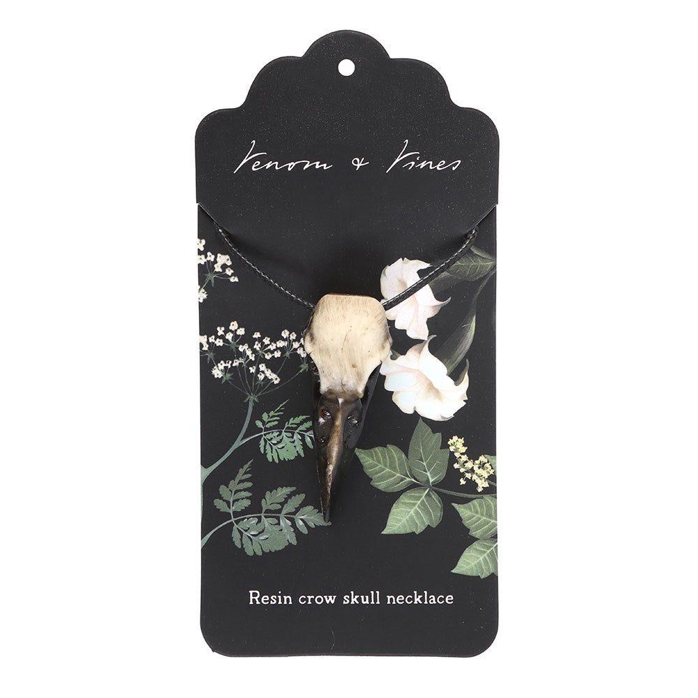 Collana con Teschio di Corvo in Resina – "Venom and Vines" Crow Skull Necklace