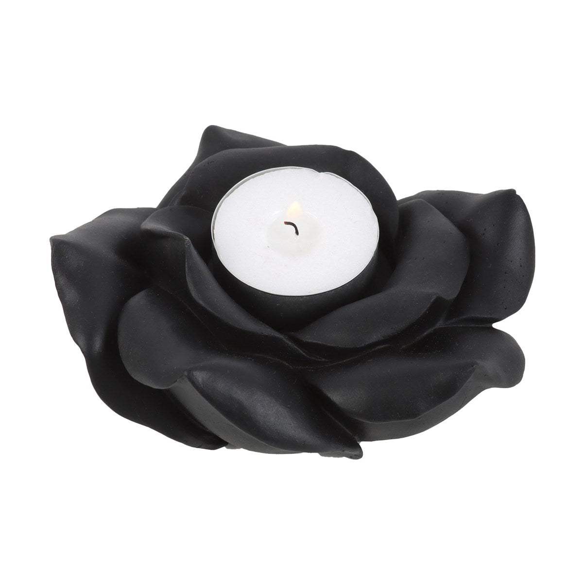 Portacandela tealight a forma di rosa nera in resina
