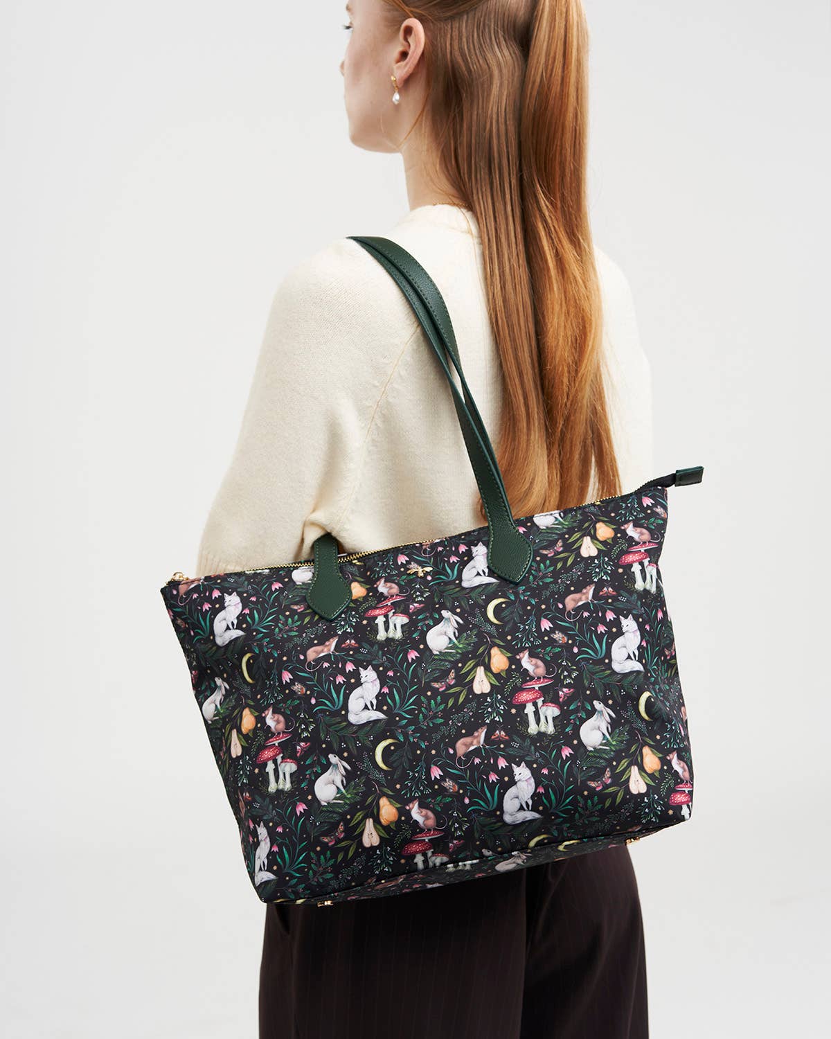 Borsa tote Edith Niva stampata verde e nera - Fable England