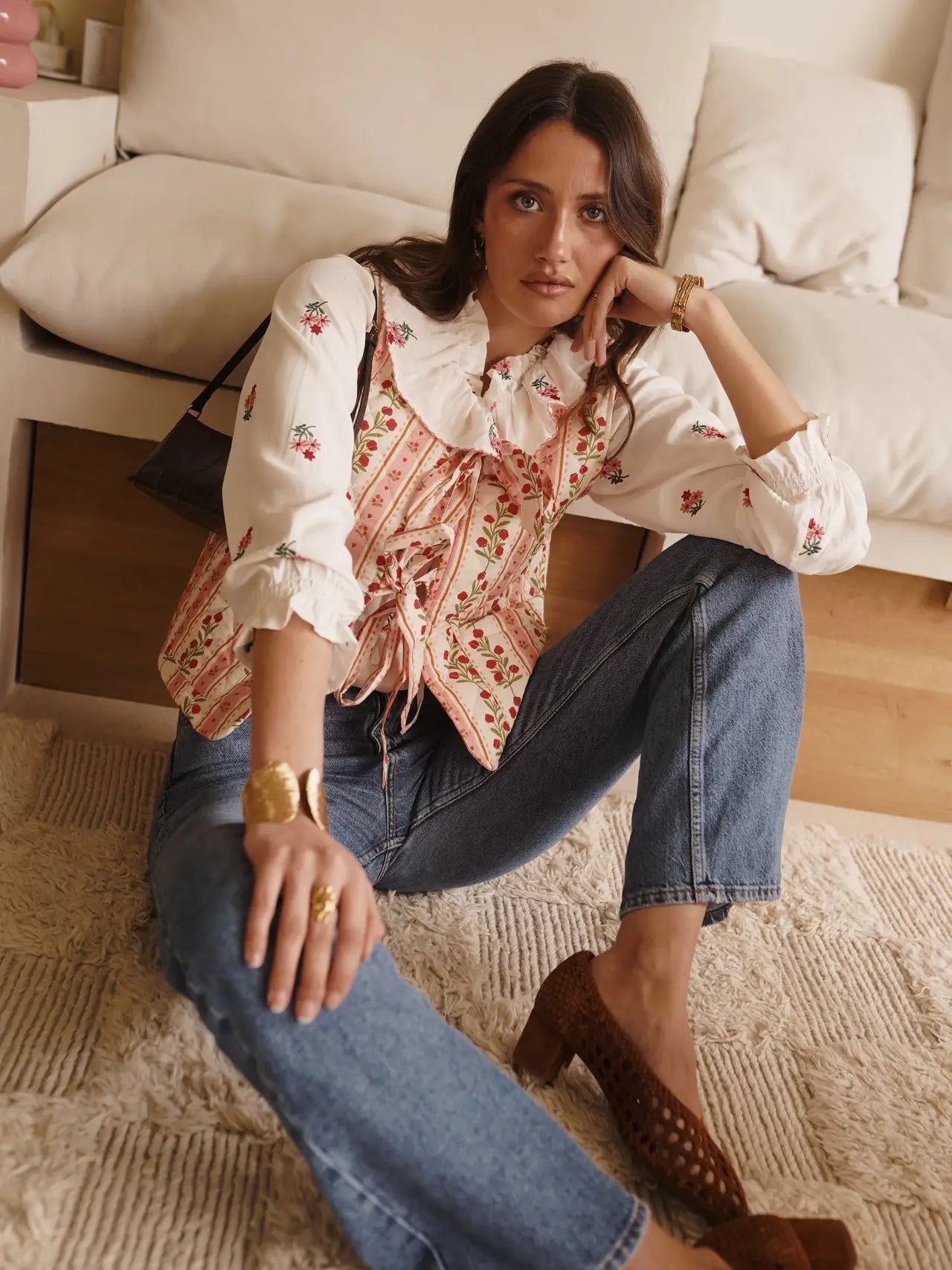 Gilet Trapuntato in Cotone – Stampa Floreale Romantica