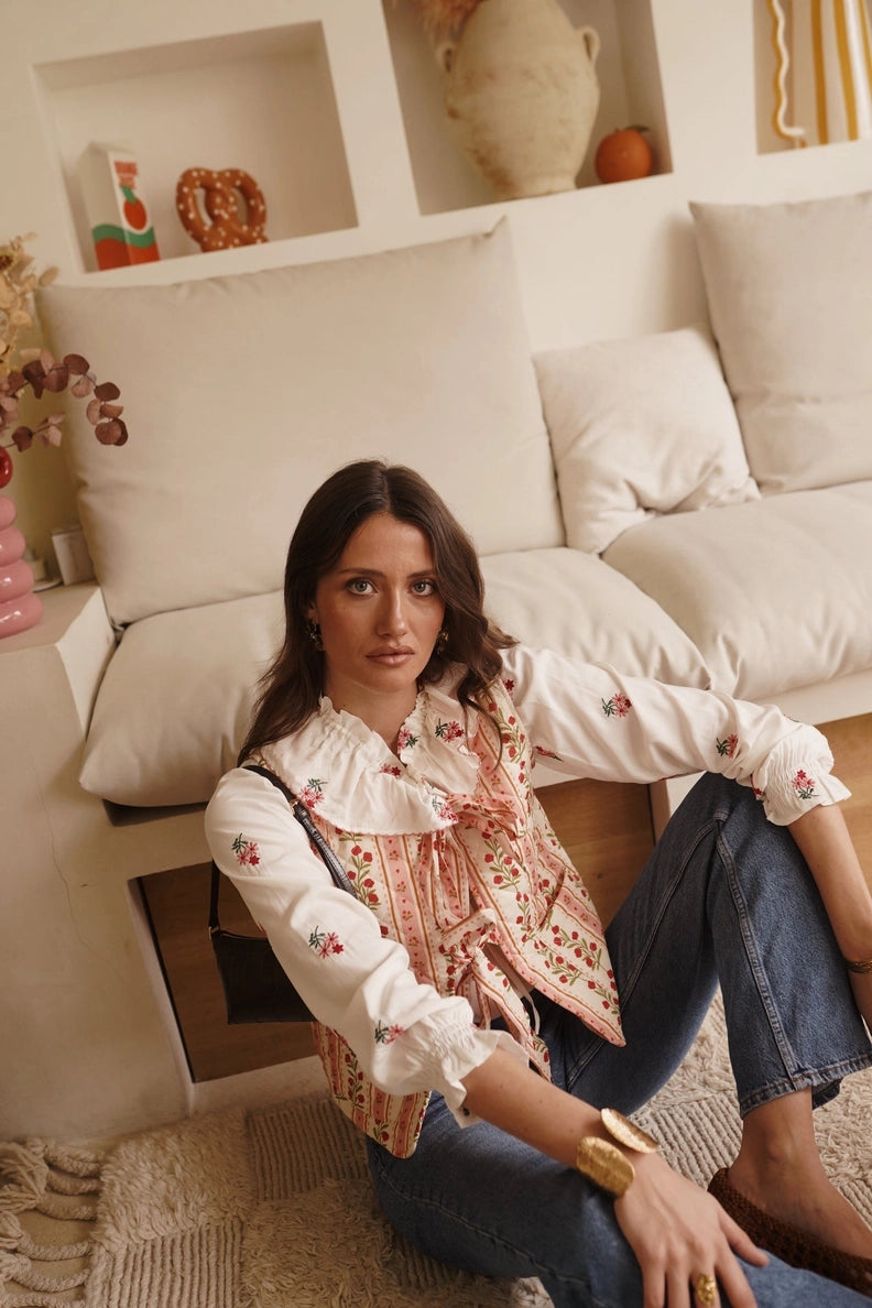 Gilet Trapuntato in Cotone – Stampa Floreale Romantica