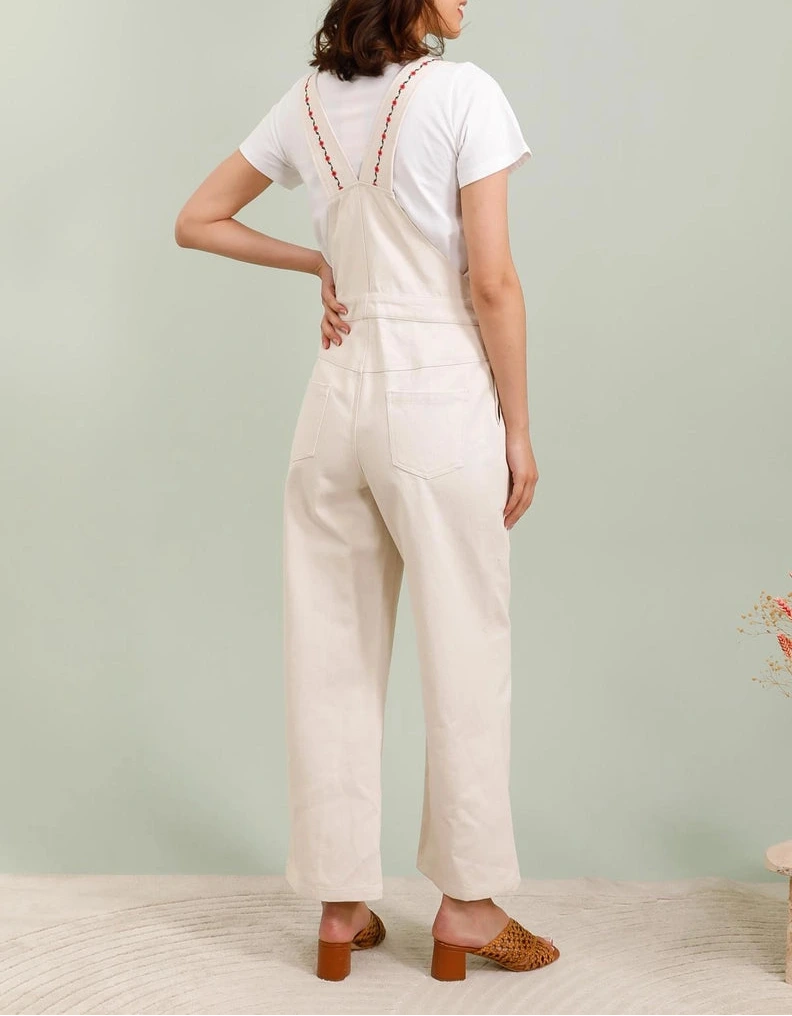 Salopette in Cotone Boho-Chic con Ricamo Floreale Pixel