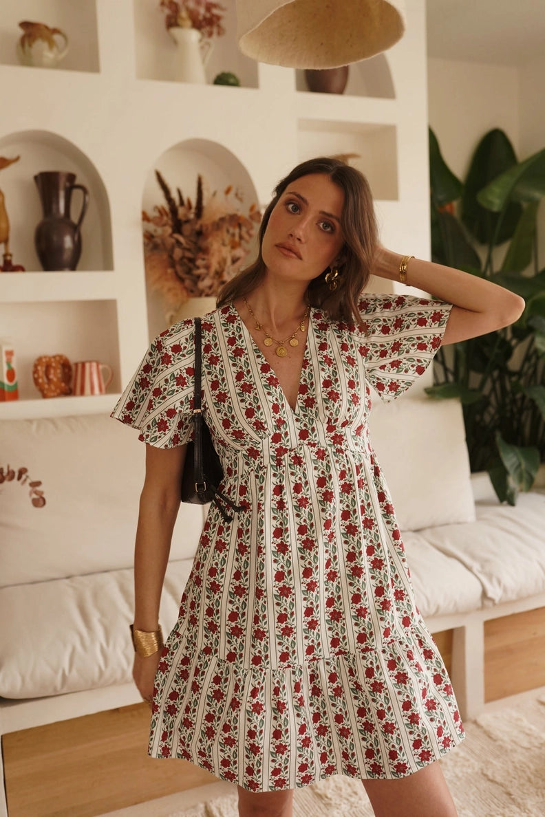 Mini Abito Cruz in Cotone a Righe e Fiori - Charme Provenzale