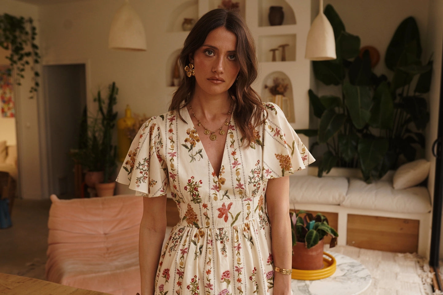 Abito Mini in Cotone con Stampa Botanica Souheila