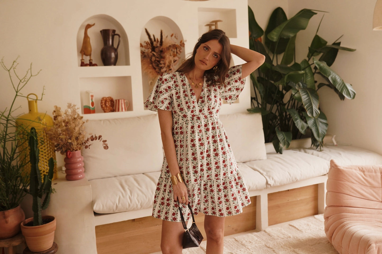 Mini Abito Cruz in Cotone a Righe e Fiori - Charme Provenzale