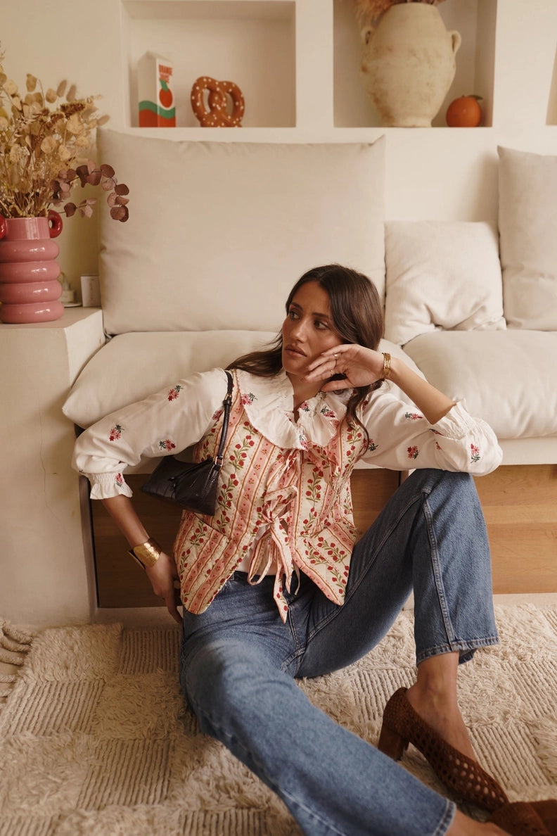 Gilet Trapuntato in Cotone – Stampa Floreale Romantica