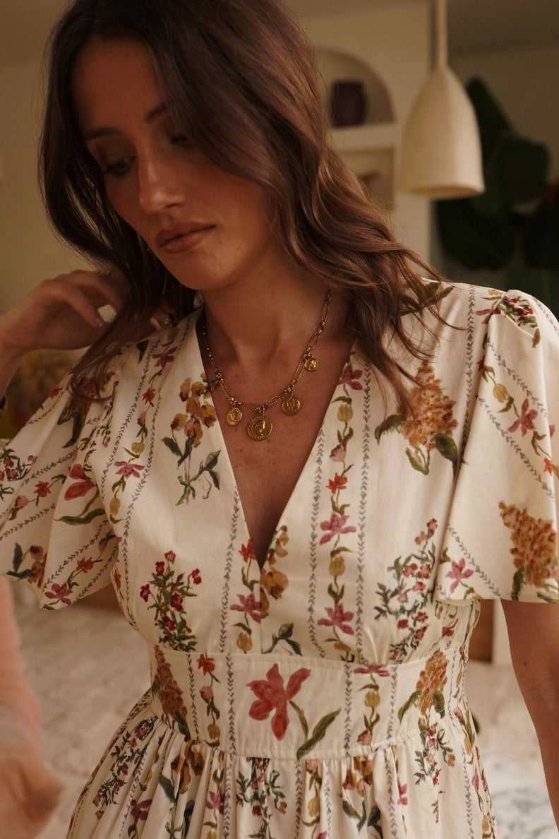 Abito Mini in Cotone con Stampa Botanica Souheila