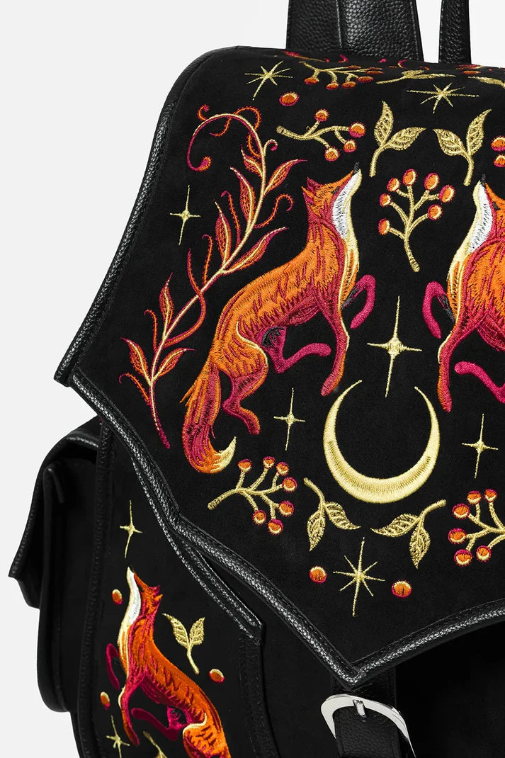 Zaino Mystic Fox Ricamato con Volpi e Lune