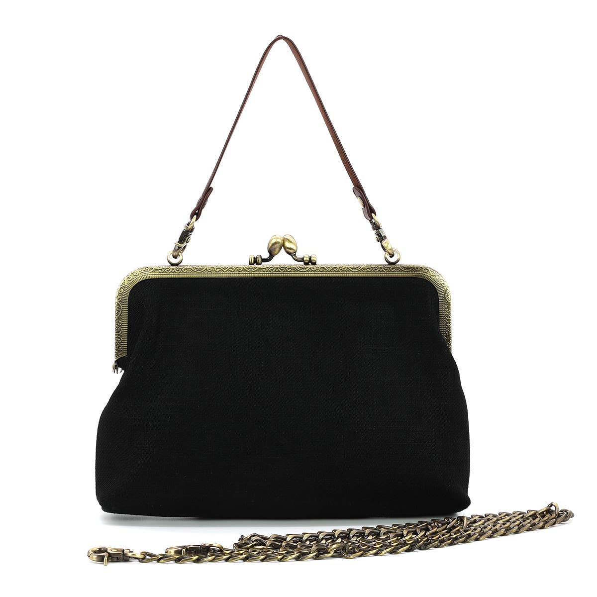 Borsetta kisslock Celestial Mushroom in misto lino e cotone ricamata