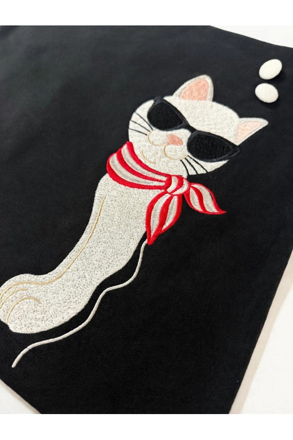 Gonna corta nera con gatto ricamato Le Cat Parisien