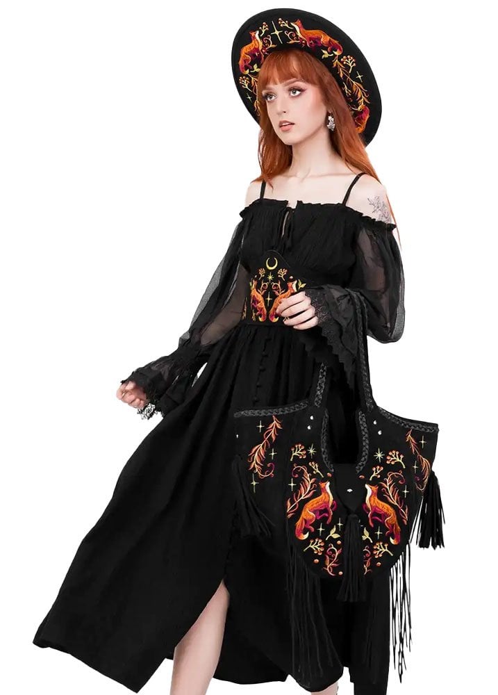 Borsa Fox Meadows – Maxi Borsa a Spalla in Finto Camoscio con Ricami di Volpe e Frange