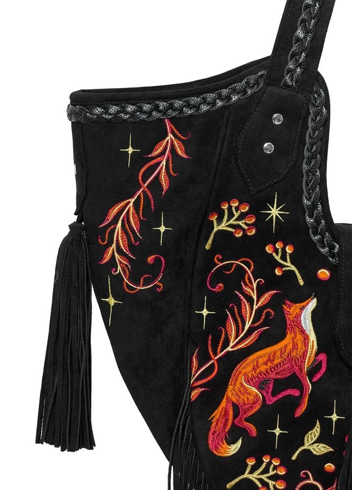 Borsa Fox Meadows – Maxi Borsa a Spalla in Finto Camoscio con Ricami di Volpe e Frange