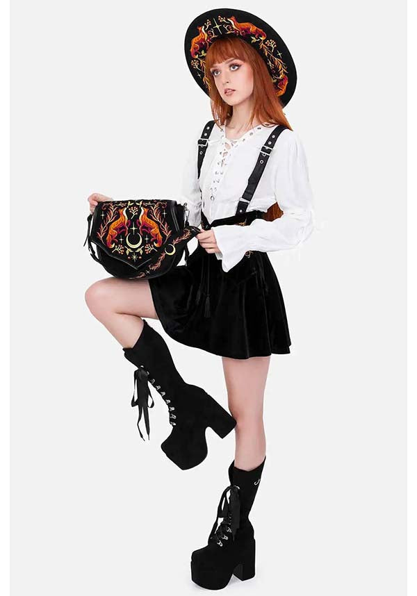 Borsa Foxfire Nights – Borsa a Tracolla in Finto Camoscio con Ricami di Volpe