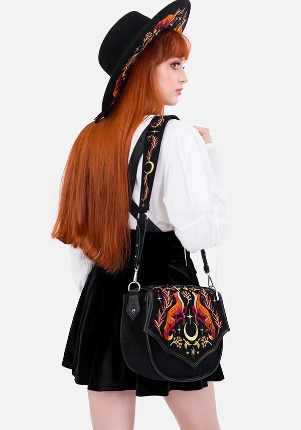 Borsa Foxfire Nights – Borsa a Tracolla in Finto Camoscio con Ricami di Volpe