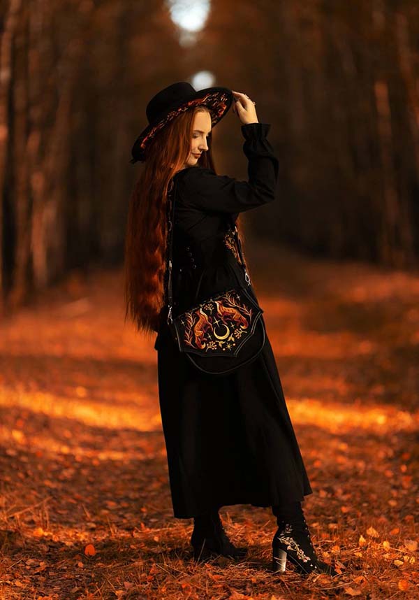 Borsa Foxfire Nights – Borsa a Tracolla in Finto Camoscio con Ricami di Volpe