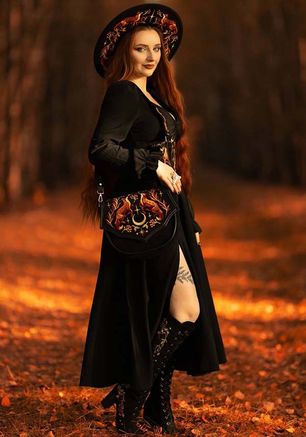 Borsa Foxfire Nights – Borsa a Tracolla in Finto Camoscio con Ricami di Volpe