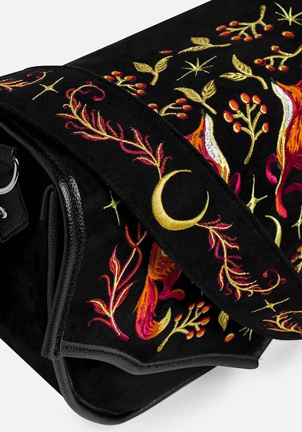 Borsa Foxfire Nights – Borsa a Tracolla in Finto Camoscio con Ricami di Volpe