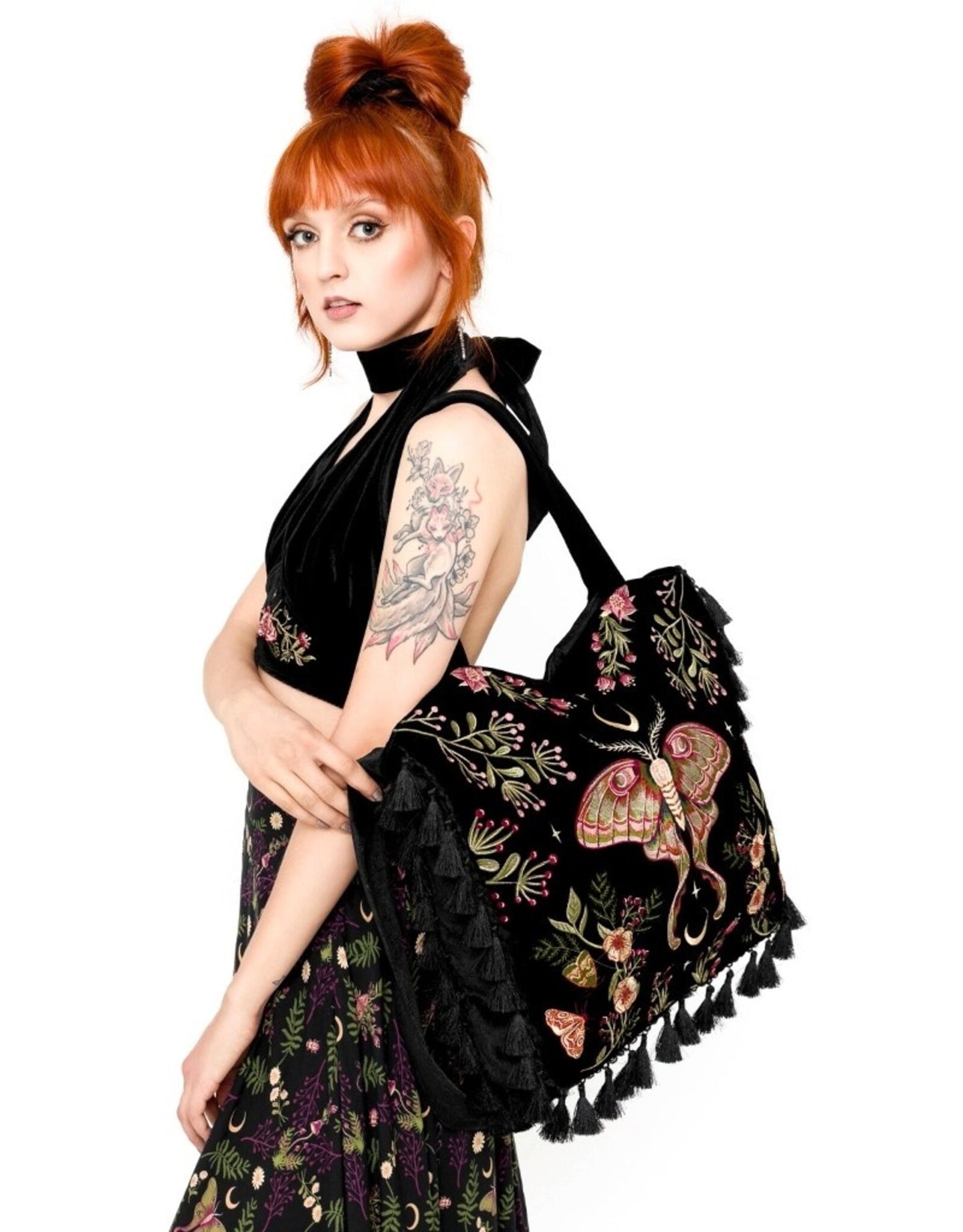 Borsa ricamata in velluto Wilderwood