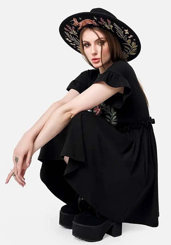 Abito Mini Hare Moon– Abito Forest Witch con stampa di Lepri, Lune e Sottobosco