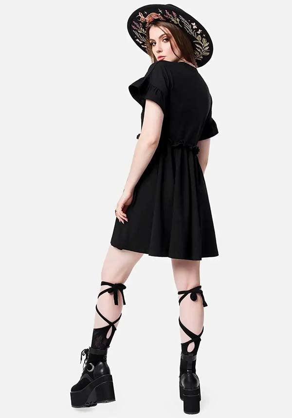 Abito Mini Hare Moon– Abito Forest Witch con stampa di Lepri, Lune e Sottobosco