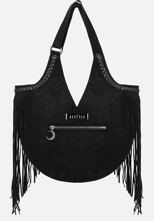 Borsa Lunar Grove – Maxi Borsa a Spalla in Finto Camoscio con Ricami di Volpe e Frange