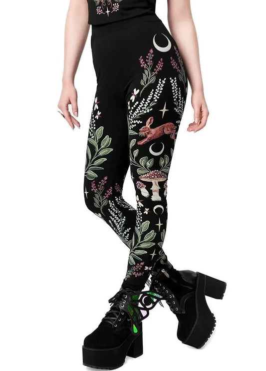 Leggings Wilderwood – Leggings in jersey di cotone ispirati alla natura con stampa Lepre e Bosco