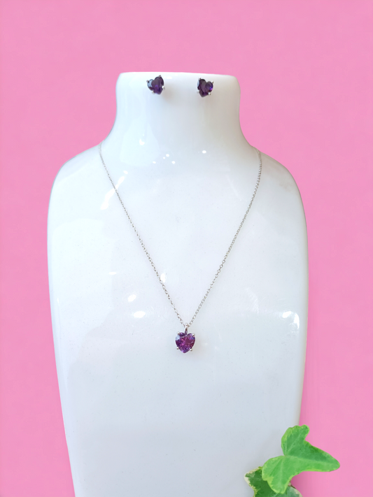 Set collana + orecchini cuore viola