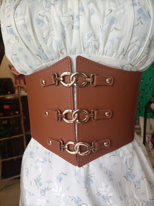 Cintura corsetto con fibbie oro brown