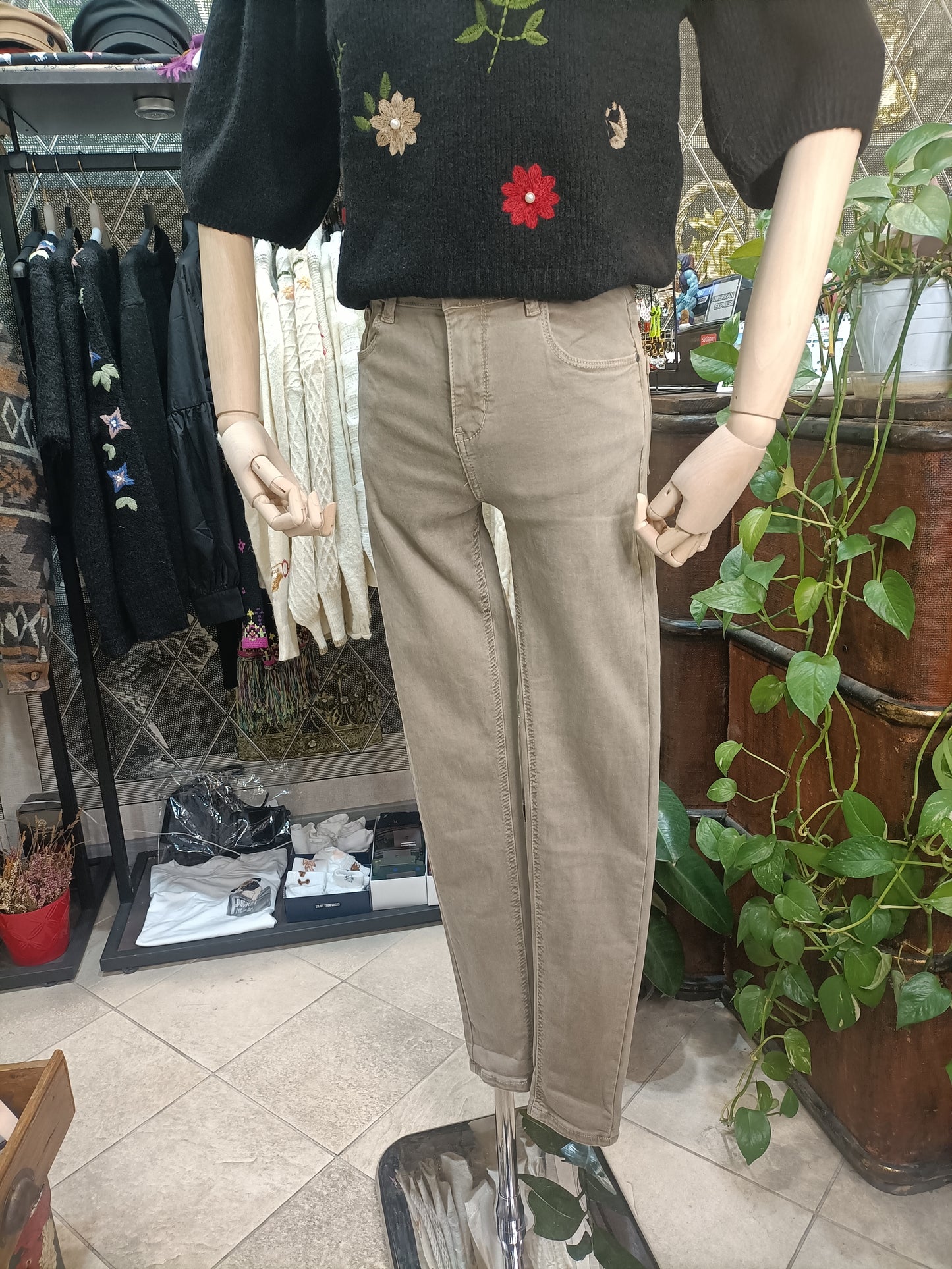 Jeans skinny a vita alta beige