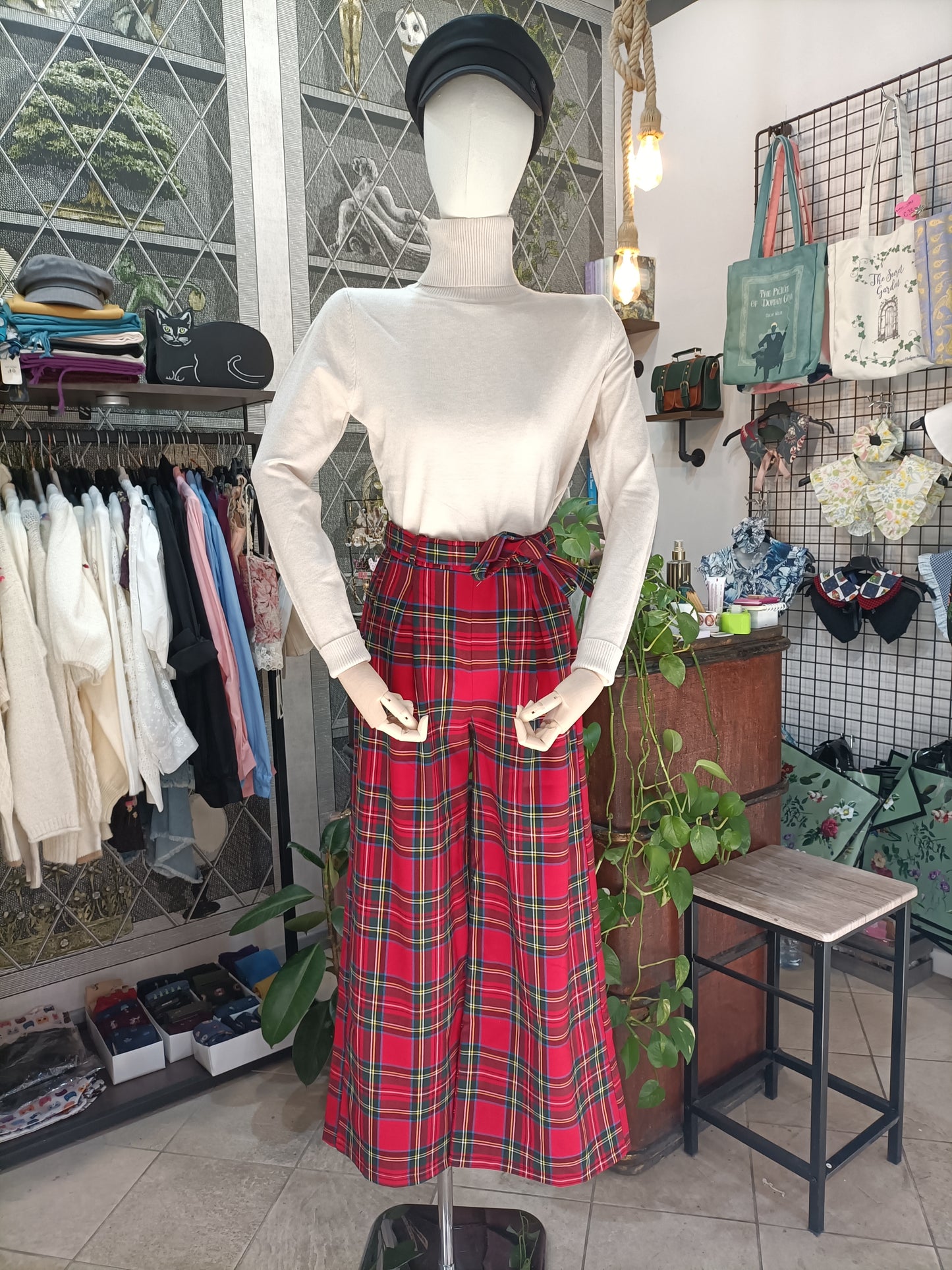 Pantaloni wide leg scozzesi tartan