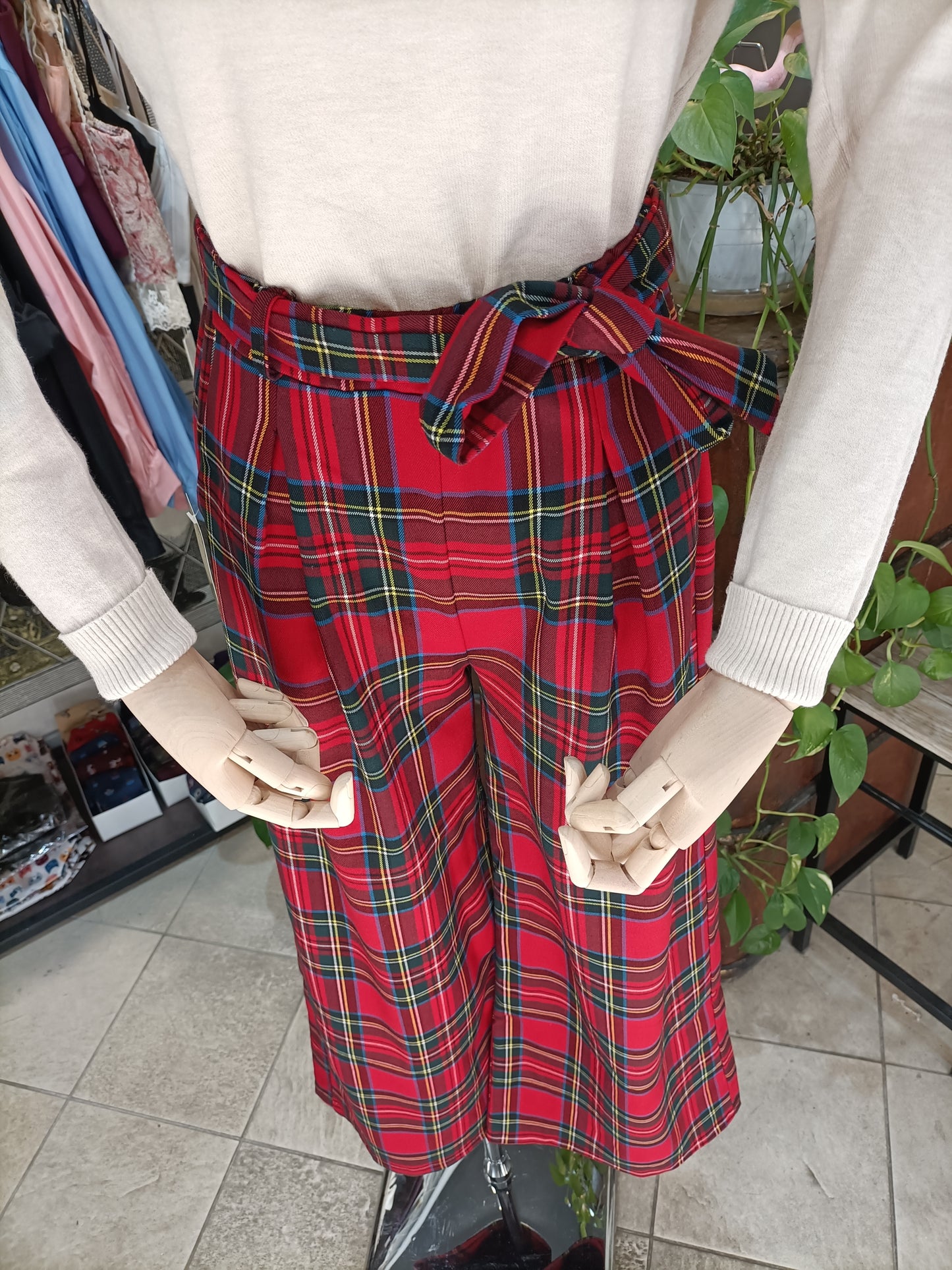 Pantaloni wide leg scozzesi tartan