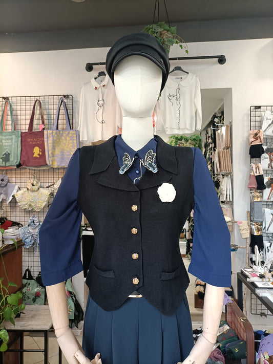 Gilet con colletto e spilla Rose nero