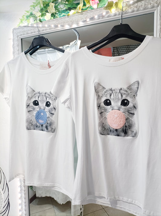 T-shirt gattino con bolla in 2 colori