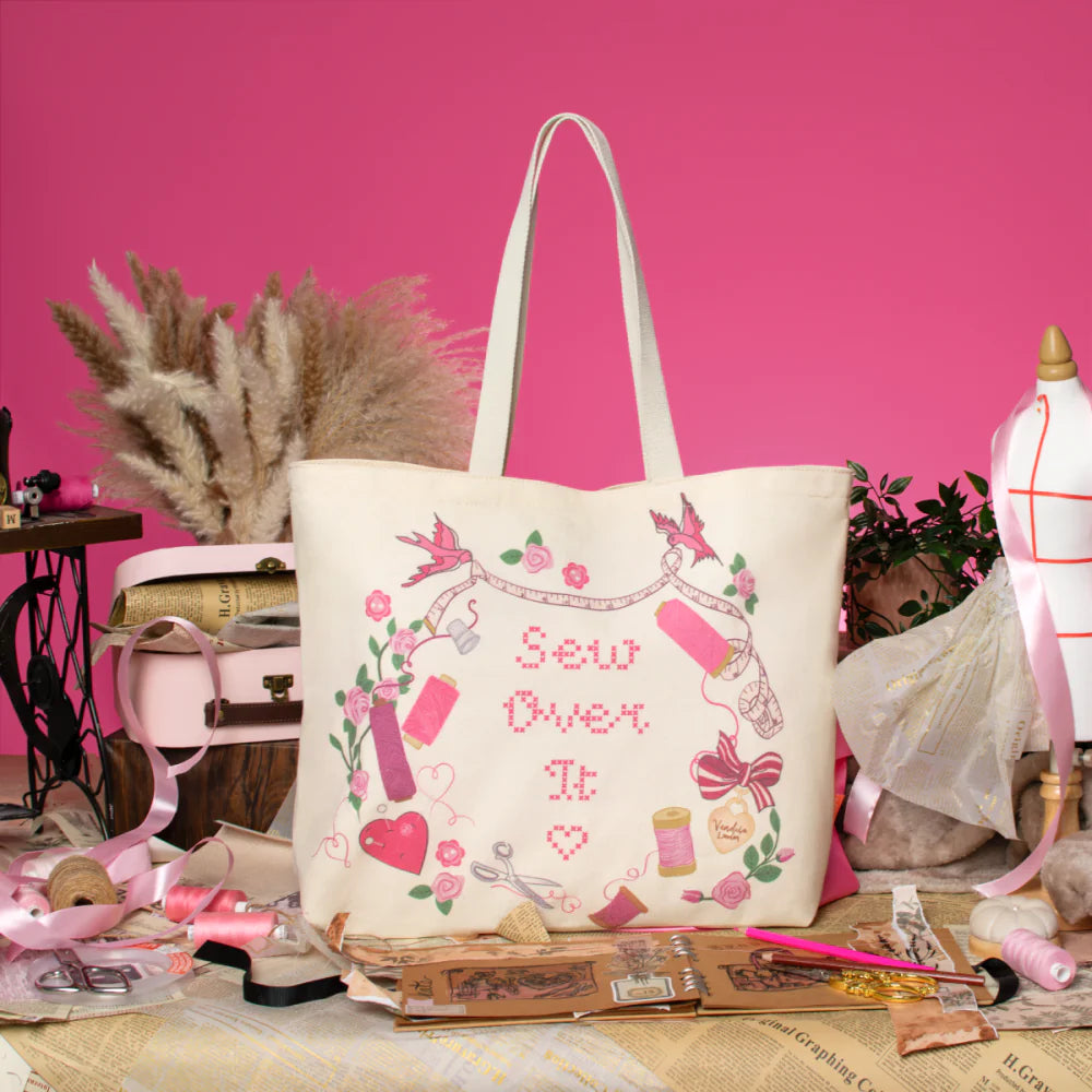 Borsa Tote Vendula London Sewing Box Scrapbook | Pink Ribbon