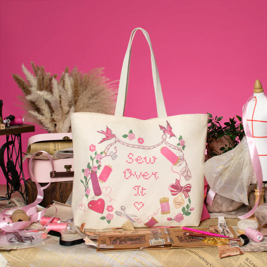 Borsa Tote Vendula London Sewing Box Scrapbook | Pink Ribbon