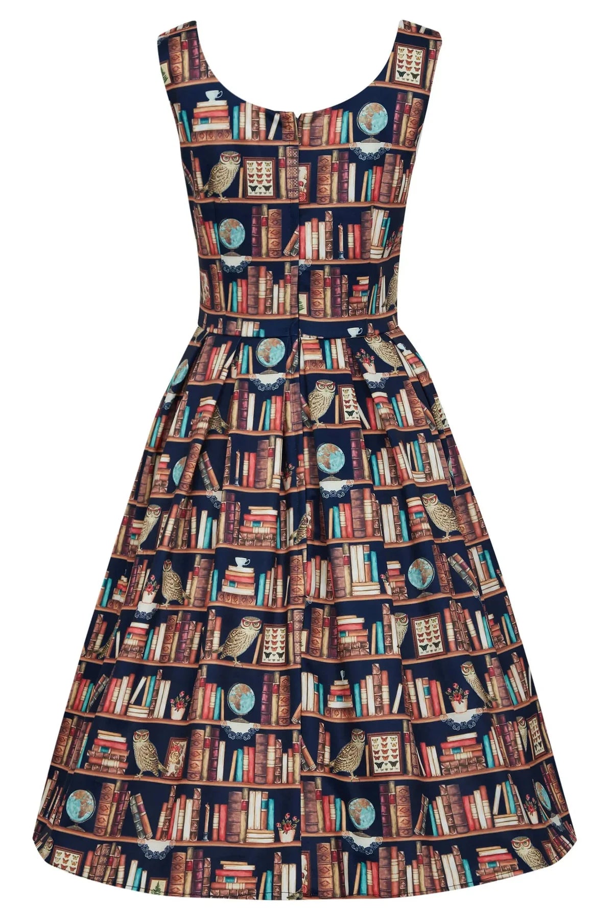 Abito swing Amanda anni '50 con stampa gufi e libri